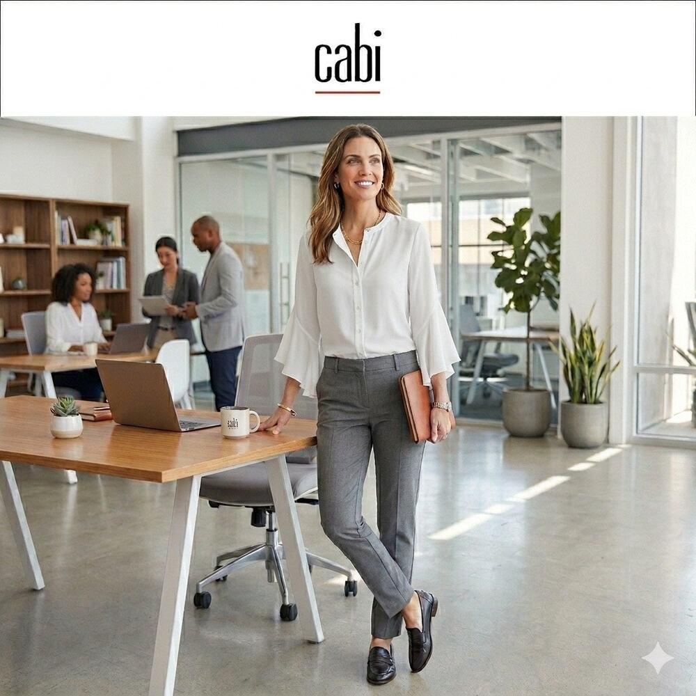 Cabi White Bell Sleeve Button-Down Blouse